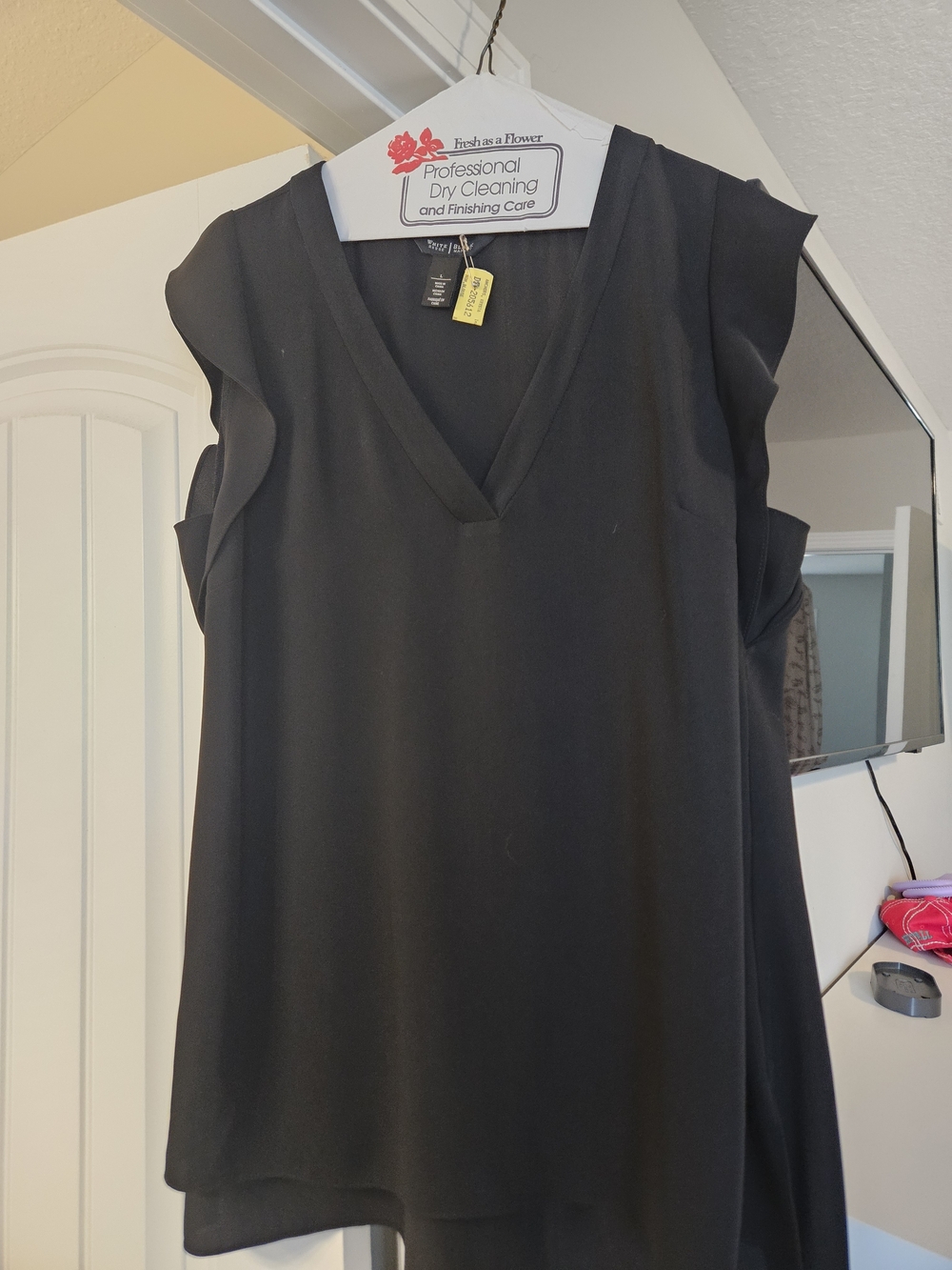 White House Black Market Black V-Neck Flutter Sleeve Blouse